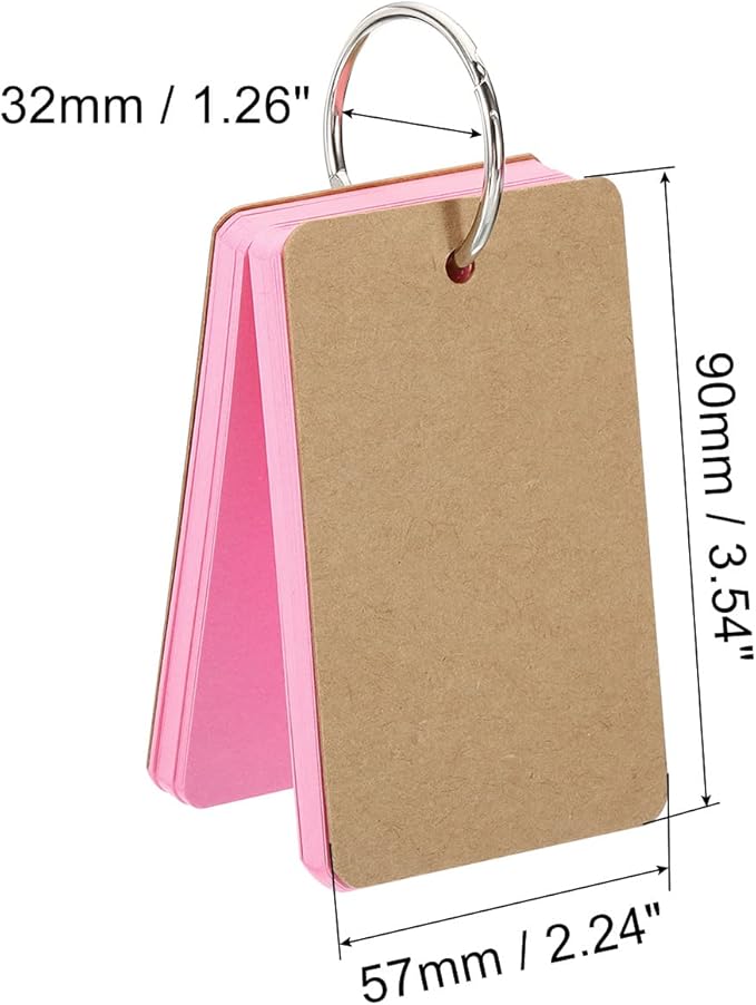 PATIKIL Blank Index Cards with Ring, 500Pcs Colored Blank Flash Card 3.5" x 2" Note Card Study Card for Memory Learning Studying Office Supplies, Pink