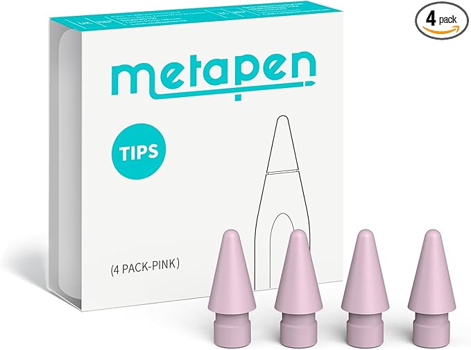 Metapen 4 Pack Tips Compatible with Apple Pencil Pro, USB-C, 2nd, 1st Gen and A8/A11/Air8/A14/D1-1:1 Original Size, Super Durable, Replacement Apple Pencil Tips, High Sensitivity iPad Pen Nibs, Pink
