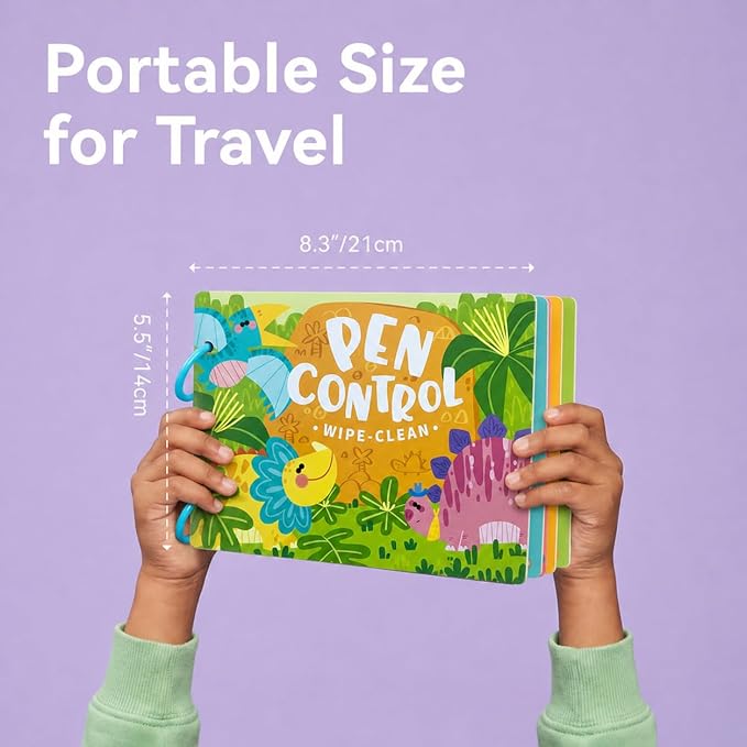 Reusable Dinosaur Coloring Book for Kids - 30 Pages Magic Water Drawing Book, erasable Activity Pad with Markers, Travel Toys for Airplane Road Trip Games, Preschool Learning Gifts