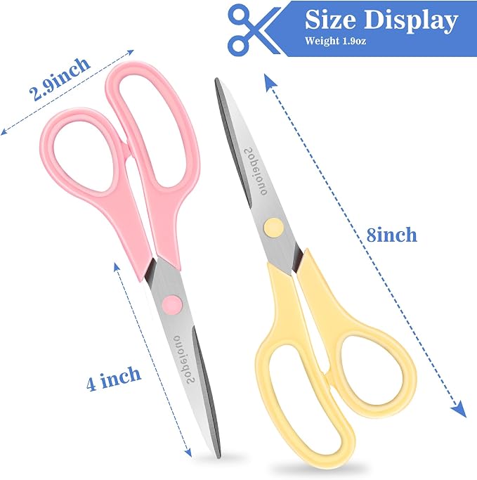 Scissors Set of 24-Pack, 8" Scissors All Purpose Comfort-Grip Handles, Sharp Scissor for Office Home School Craft Sewing Fabric Supplies, High/Middle School Student Teacher, Right/Left Hand