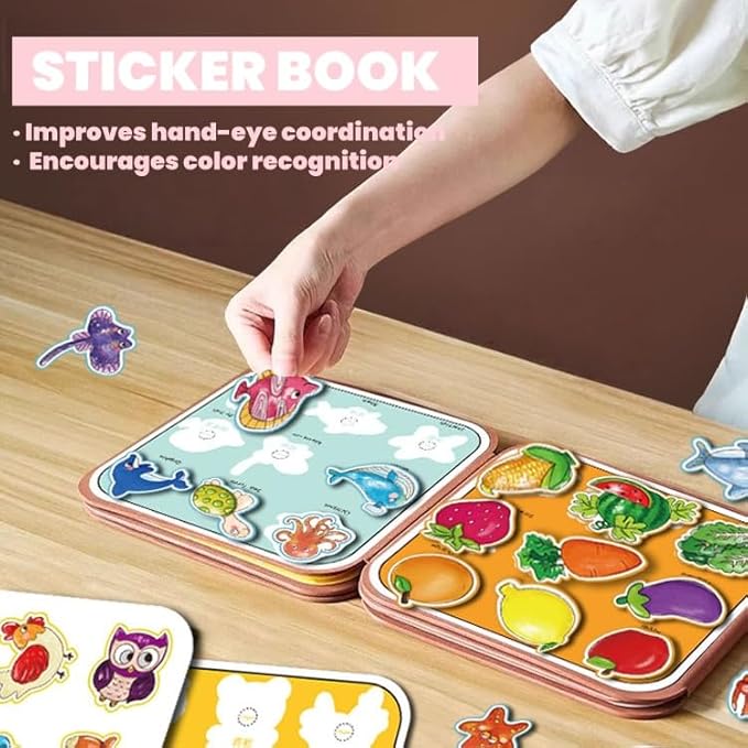 FZRMU Toddler Water Doodle Book Set for Ages 1-3, Mess Free Travel Activity Set with 2 Reusable Water Coloring Books, 1 Sticker Busy Book, Water Pens & Cards, Learning Toy for Car Rides Airplane