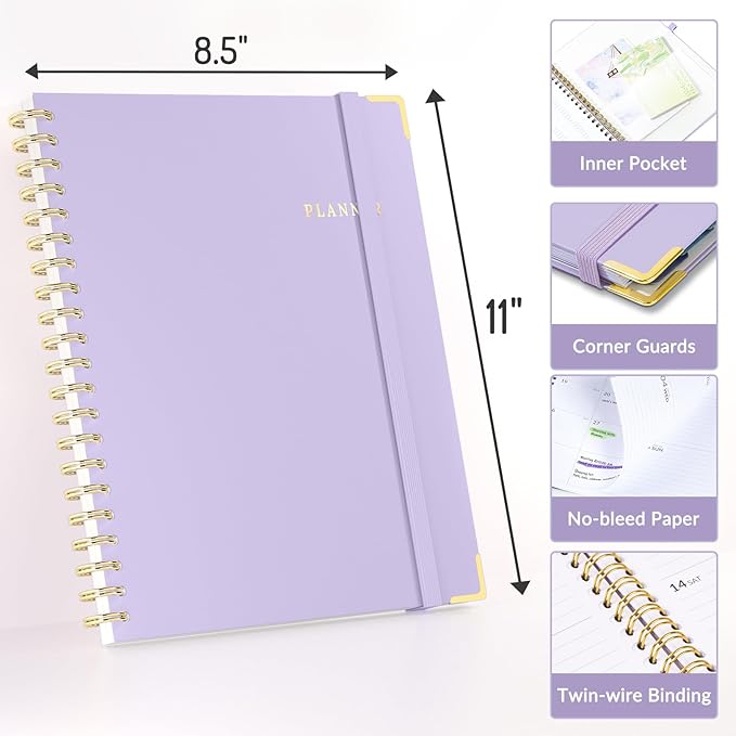 Forvencer Academic Planner 2026-2027, July 2026-June 2027 Weekly & Monthly Hardcover Calendar Planner, 8.5" X 11", Daily Agenda Book, School Office Notebook College Teacher Organizer A4, Purple