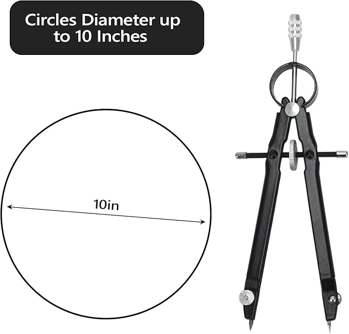 Compass for Geometry, Metal Compass with Extra Refills Compass Drawing Tool for Students Drafting Compass Back to School Supplies (Black 2pcs)