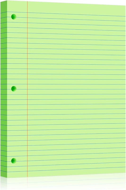 Green Loose Leaf Paper 100 Sheets 8" x 10.5" Filler Paper, College Ruled 3-Hole Punched, Notebook Paper for 3-Ring Binders Notepad Writing Note Pads To-Do Lists for Office & School Supplies