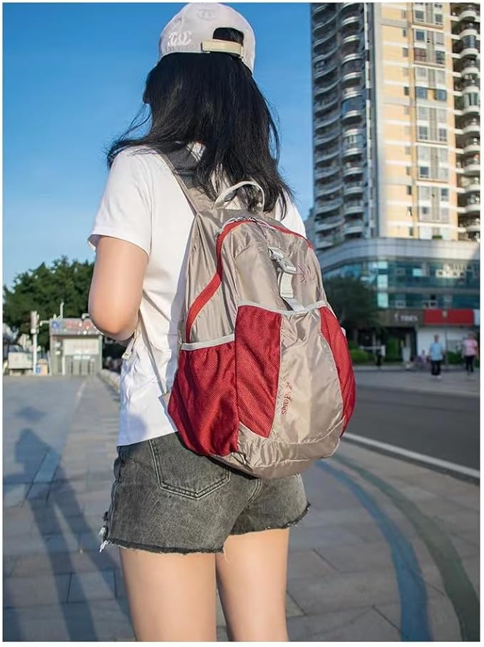 Travel lightweight foldable backpack hiking backpack splash proof compact travel backpack day pack (khaki&red)