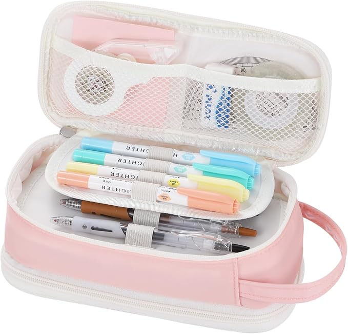 Dugio Large Pencil Bag for Girls School Organizer Pencil Case Big Pink | Teens Kids Zipper Pencil Pouch Aesthetic Pencil Box for School Supplies, Wear-resistant Fabric, Thick Multi-layer Fabric