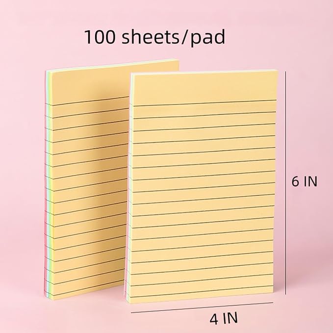 MOLOPPO Lined Sticky Notes, 4"x 6", 4 Color