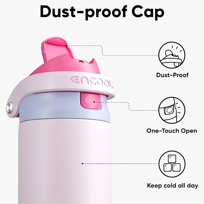 ENCOOL Leakproof Insulated Water Bottle with Straw Dual-Sip Water Bottle Bag-Safe Design for Work, Commute & Gym – Keeps Drinks Cold All Day, 24 oz, Lilac Purple