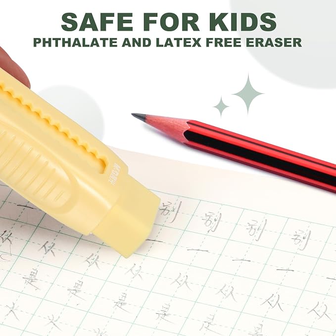 M&G 8 Pack Erasers, Yellow Sliding Retractable Eraser Push Pull Cute Pencil Erasers Soft Large Easy to Clean with Plastic Sleeve for Sketching Drawing Artists Teacher Pencils, Yellow