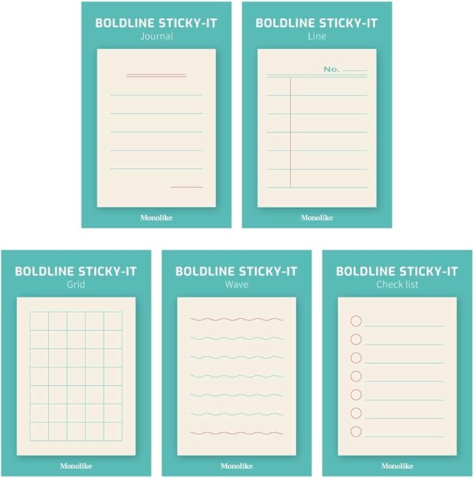 Monolike Boldline Sticky-It - 5p Set Self-Adhesive Memo Pad 50 Sheets