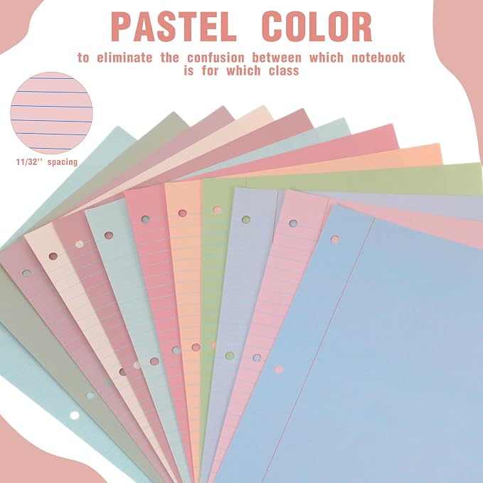 PerKoop 12 Pack 600 Sheets Loose Leaf Paper 8" x 10.5",Boho Color