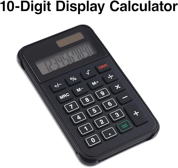Staples 10-Digit Battery & Solar Basic Pocket Calculator, Black