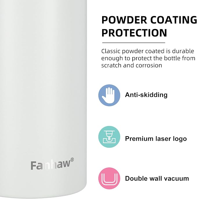 Fanhaw 24 Oz Kids Insulated Stainless Steel Water Bottle with Straw Lid, Leakproof & Anti-Dust Everyday Use Bottle for School, Women & Men, Back to School Essentials (White)