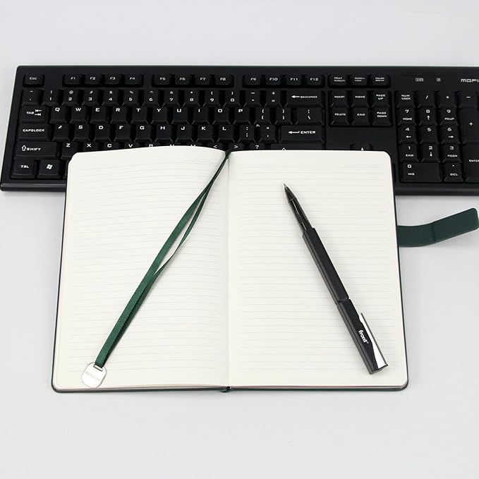 Softsided Notebook - 5.7"x 8.4" - upgraded texture, classic line design, paper for smooth writing, elegant hangtag detail, with box, perfect for both gift and personal use(Dark Green）
