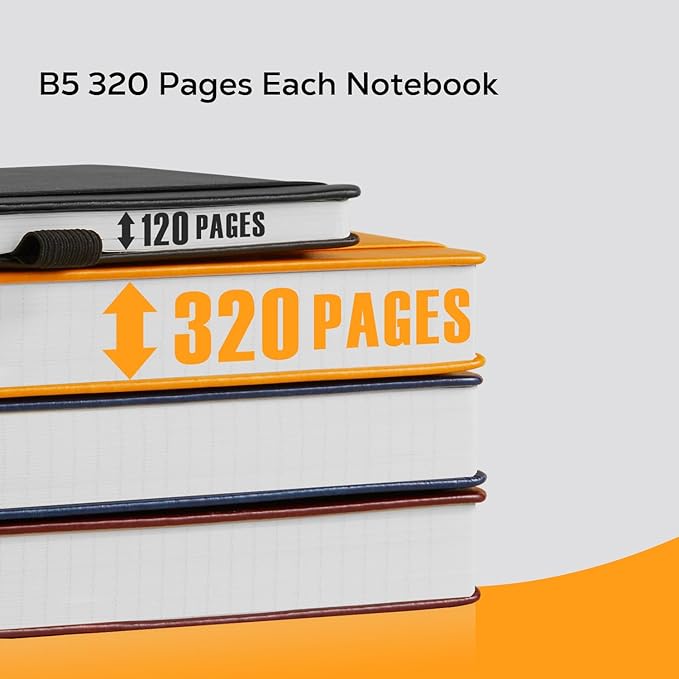 FOCUS DAY Leather Lined Notebook Journal, 320 Pages Hardcover Notebook Journals for Writing Note Taking Women & Men, B5 (7.1'' X 10'') College Ruled Daily Notebook Journal, Orange