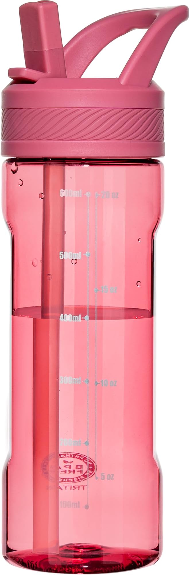 OLDLEY 20oz Kids Water Bottle with Straw, BPA-Free Tritan Water Bottle for School, Leakproof Clear Water Bottle with One Click Open, Measurement Scale, Cup Holder Friendly for Boys Girls,Red