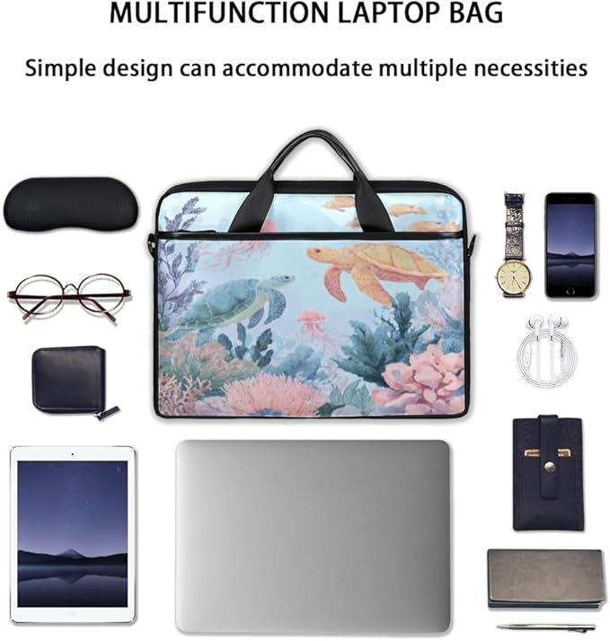 Sea Turtle Coral Laptop Sleeve Case for 13-15 inch Computer Bag Protective Laptop Handle Bag for Women Men