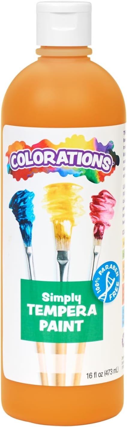 Colorations Paraben-Free Tempera Paint for Kids - Orange, 16 Ounce Bottle, Non-Toxic and Made in The USA