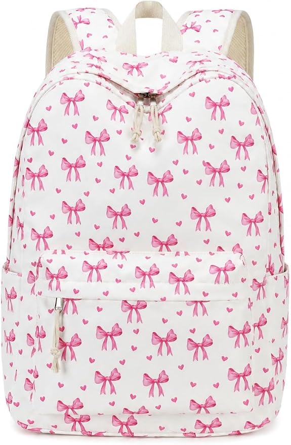 LOIDOU Backpack for Girls School Backpacks Bookbags for Elementary Middle School Women Laptop Backpacks (Bow Tie Beige, L-17)