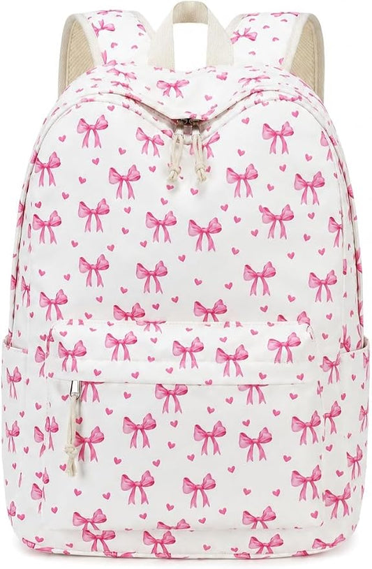 LOIDOU Backpack for Girls School Backpacks Bookbags for Elementary Middle School Women Laptop Backpacks (Bow Tie Beige, L-17)
