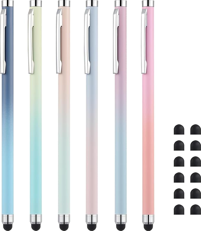 Linfanc 6 Pack Stylus Pens for iPad & iPhone - High Sensitivity & Precision Capacitive Stylus Pens for All Touch Screens Devices, Extra 12 Replacement Tips