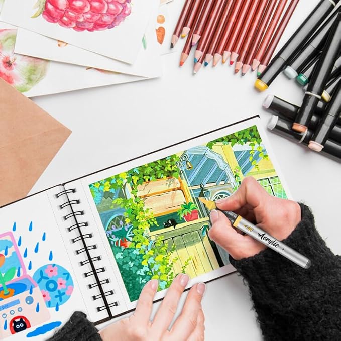 8.3x5.8 Sketch Book, Top Spiral Bound Sketch Pad, 60sheets 92lb/150gsm Bright White Paper, Acid-Free Mixed Media Paper for Painting, Dawing & Art Supplies. B-DarkCoffee