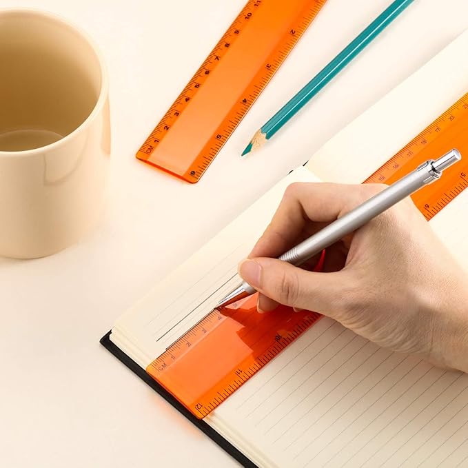 EBOOT 2 Pack Plastic Ruler Straight Ruler Plastic Measuring Tool for Student School Office(Orange,12 Inch)