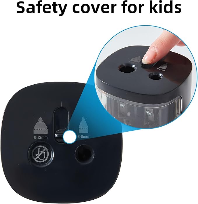 tenwin Electric Pencil Sharpener, Dual Hole Pencil Sharpeners Battery Powered, Small&Portable, Fit for 6-12mm No.2/Colored Pencils, Kids, School/Home (Black)