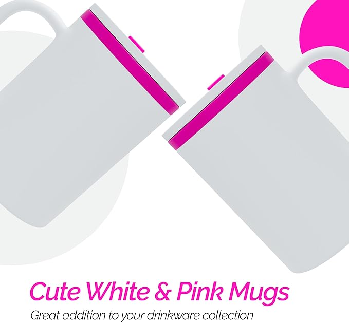 Copco Iconic 16oz Double Wall Insulated Desk Mug with Lid and Handle, Set of 2, BPA-Free Reusable Plastic, Spill-Resistant, Microwave & Dishwasher Safe, Wide Mouth (Pink)