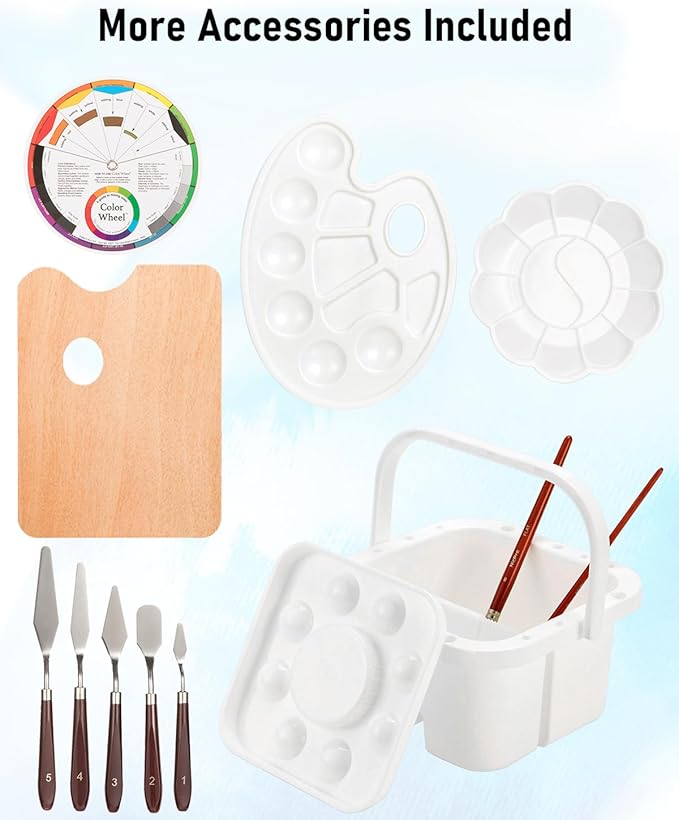 Nicpro 158PCS Deluxe Art Painting Kit with Metal and Solid Beech Wood Easel, Acrylic, Oil & Watercolor Paint Set, Paint Brushes, Canvas, Palette, Paper Pad, Professional Art Set for Adults Artist