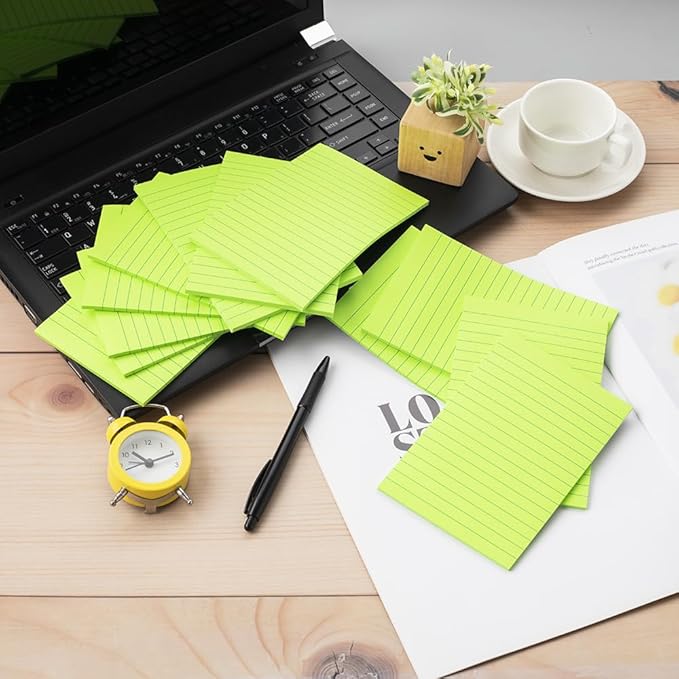 (12 Pack) Lined Sticky Notes 4x6 in,Bright Green Large Notepads with Lines,Ruled Stickies Super Sticking Power,Office School Memo Note Pads,Post on Windows Doors,Recyclable,Easy to Write on