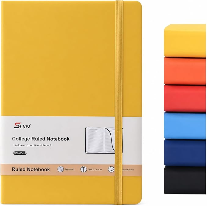 SUIN A5 Hardcover Lined Journal Notebook, 200 Pages, Yellow, 1 Pack