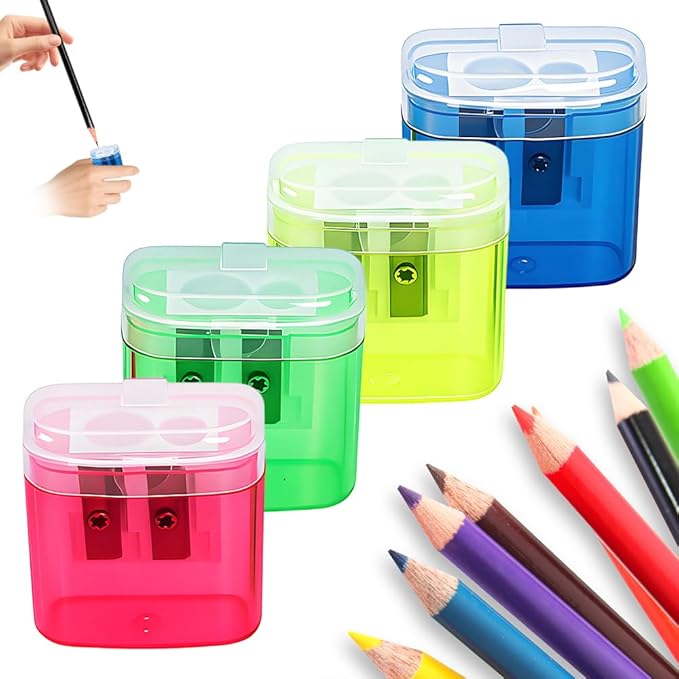 Pencil Sharpeners with Lid, Pencil Sharpeners Manual, Colored Handheld Sharpener Suitable for Kids Adults Students School Class Home Office (4pcs)