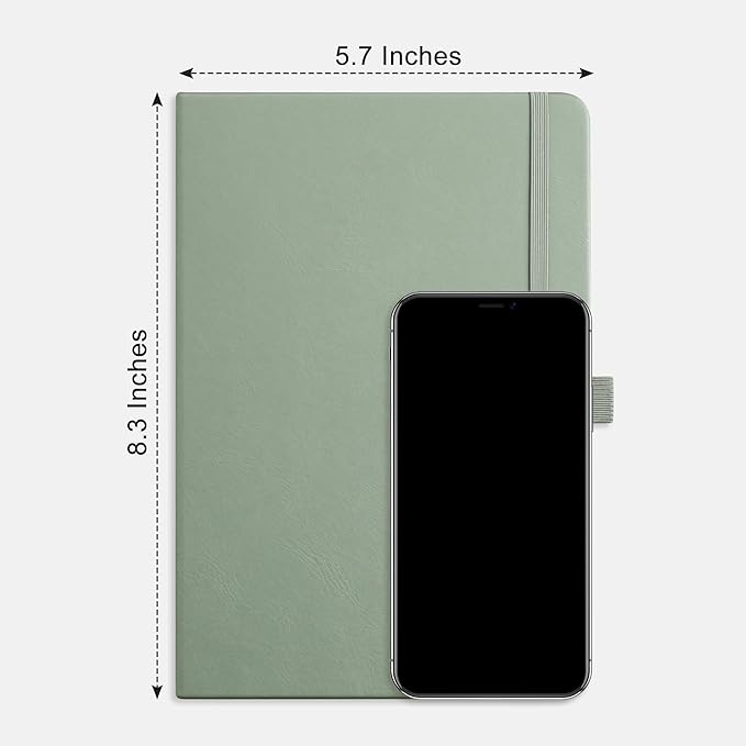 RETTACY Dotted Journal Notebook, 192 Pages, A5 Medium Size (5.7'' x 8.3''), Leather Hardcover, 100 GSM Thick Paper, for Journaling, Planning, Tracking (Sage Green)