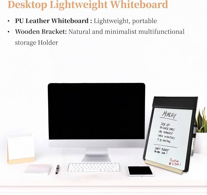 Magnetic Dry Erase Board with Clipboard,PU Leather Desktop Whiteboard for Office, Nursing School Essentials & Basketball Coaches,Small Dry Erase Board with Stand
