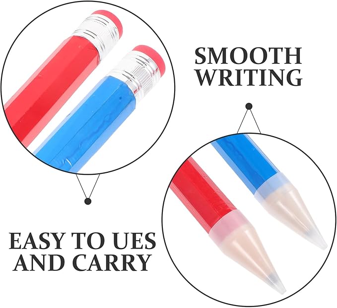 Alipis 2pcs Extra Large Wooden Lead Pencils, Beginner Jumbo Pencils in Blue and Red, Enjoyable Writing and Drawing Supplies for Preschoolers and Craft Activities