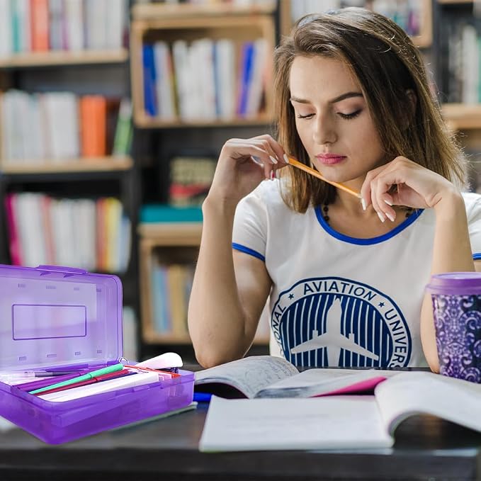 Purple Hard Pencil Case Plastic Clear Pencil Box Crayon Box Organizer 1 Pack Office Supplies Storage Container Organizer Boxes for Pens Crayon School Stylish Art Office Supplies Storage Medium