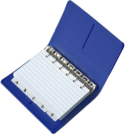 3x5 Lined Index Cards with Ring Binder Holder and Dividers, 100 Note Cards, Blue