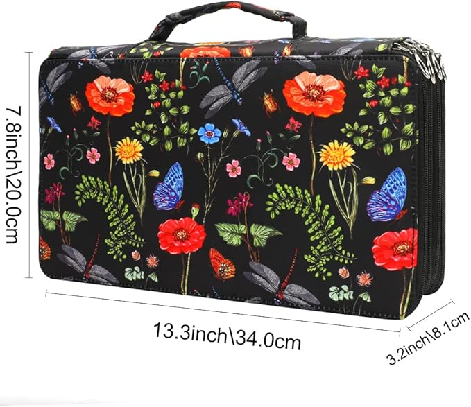 Vomgomfom 300 Slots Marker Bag, 4-Layer Zipper Portable Art Supply Organizer, PU Leather Large Capacity Marker Case Holds 100 Markers or 300 Colored Pencils with Handle(Black)