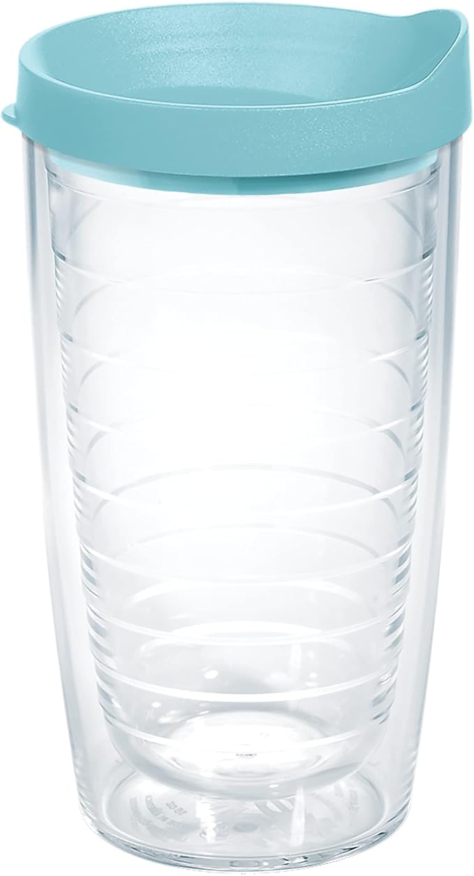 Tervis Clear & Colorful Lidded Made in USA Double Walled Insulated Tumbler Travel Cup Keeps Drinks Cold & Hot, 16oz, Blue Moon Lid