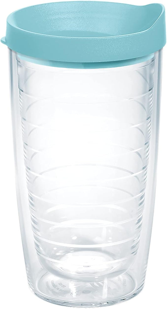 Tervis Clear & Colorful Lidded Made in USA Double Walled Insulated Tumbler Travel Cup Keeps Drinks Cold & Hot, 16oz, Blue Moon Lid
