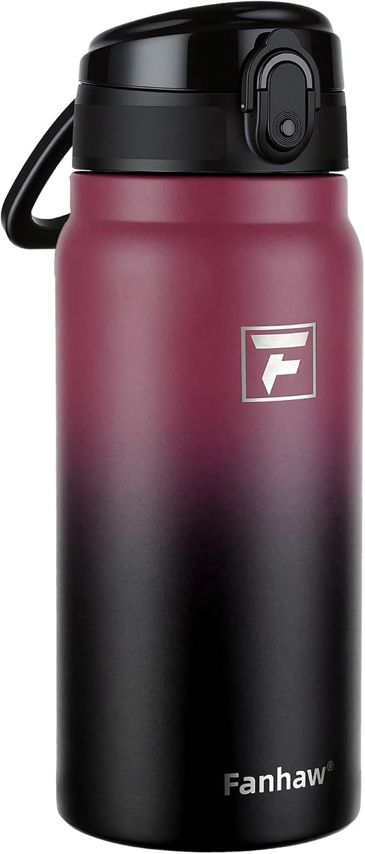 Fanhaw 20 Oz Insulated Stainless Steel Water Bottle with Chug Lid – Wide Mouth, Leak-Proof, BPA-Free – Ideal for Kids, Adults, Sports, Gym, and Outdoor Use (Red Black)