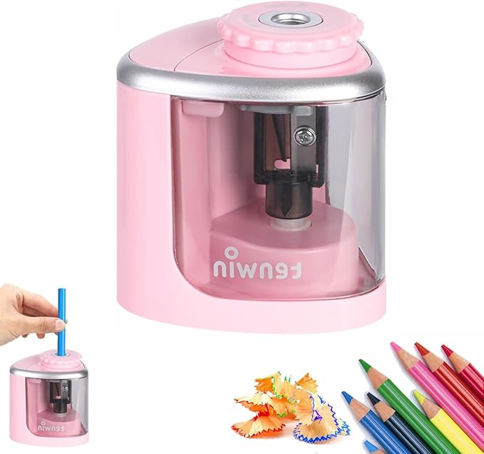 Electric Pencil Sharpeners Powerful Stall-Free Motor Portable Electric Battery Operated Pencil Sharpener Battery Powered Classroom Pencil Sharpeners for School Home Office Classroom(Pink)