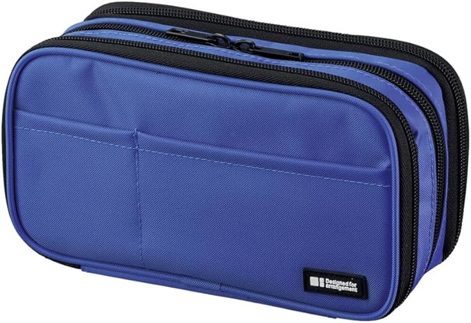 LIHIT LAB Large Capacity Triple Zipper Pencil Case For School Office College, Big Capacity 8 Compartments Pencil Bag Holder Adults Teen Boys Girls, Travel Cosmetics Storage, Blue (A7556-108)