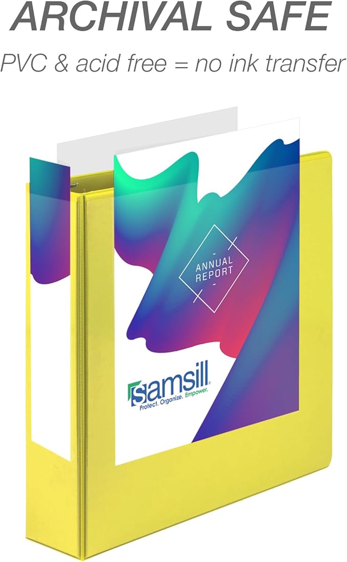 Samsill 2 Inch 3 Ring Binders, Economy Round Ring, Clear View Cover, 425 Sheet Capacity - for School, Home, Office - Yellow, 12 Pack