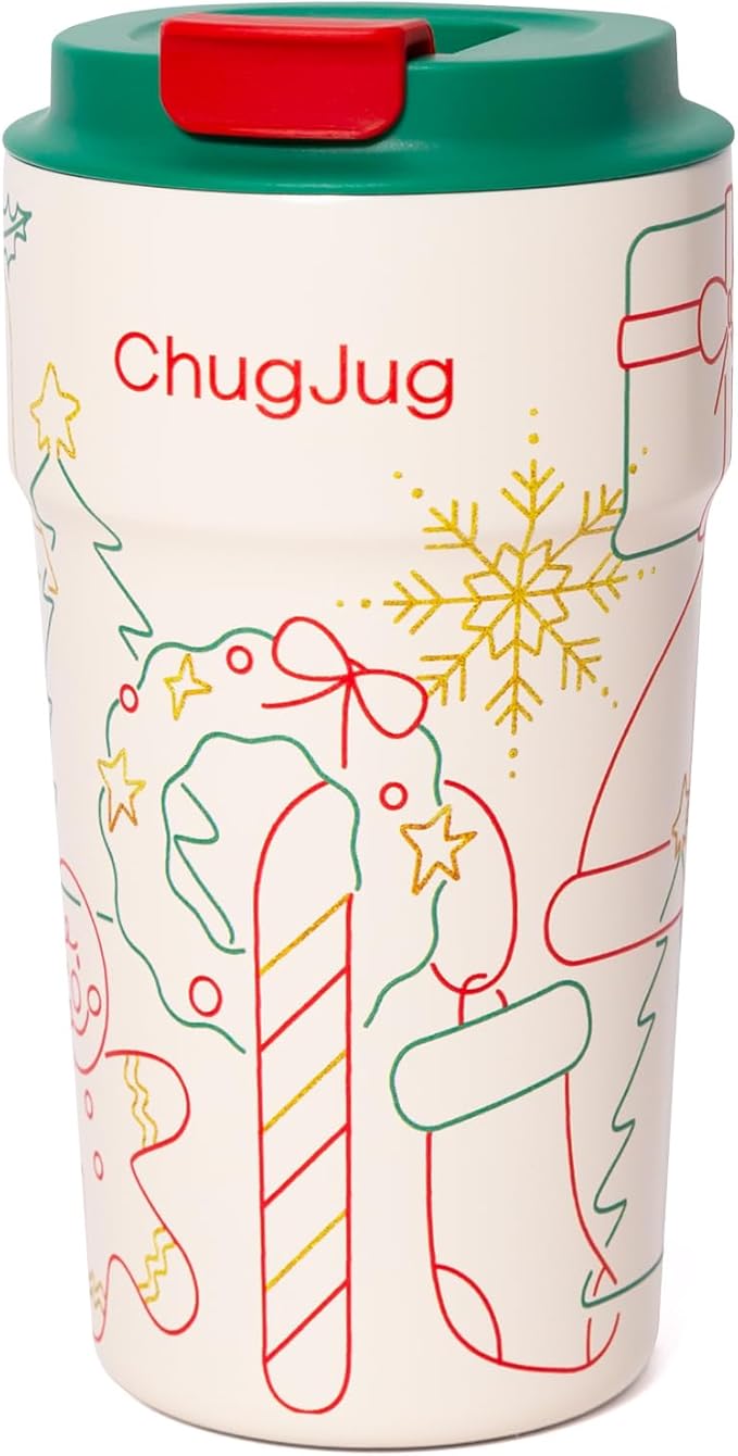16 oz Christmas Travel Coffee Mug with Ceramic Coating, Leak-Proof Vacuum Insulated Coffee Tumbler with Lid, Double Wall Stainless Steel Travel Cup (Yuletide Magic)