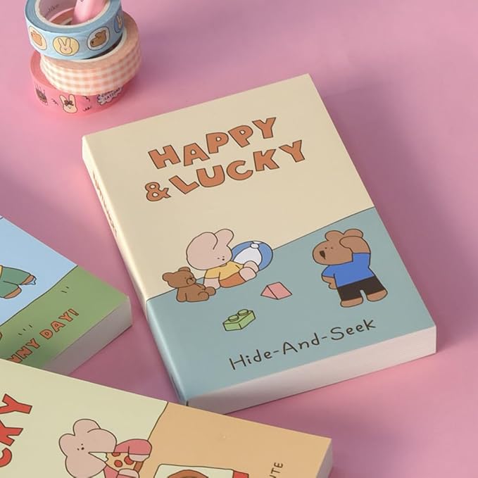 Monolike Happy and Lucky Littles Paperback Line Notebook - 01. Hide-and-seek_Design note, Mini note, Simple note, Notebook, 192 Pages, 4.13x6.69