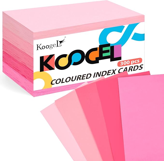 Koogel Pink Index Cards 3x5, 300PCS Pink Cards for Back to School, Heavyweight Blank Notecard Flashcards for Studying Supplies Learning Memory Students Note Taking To Do List, 5 Pinks