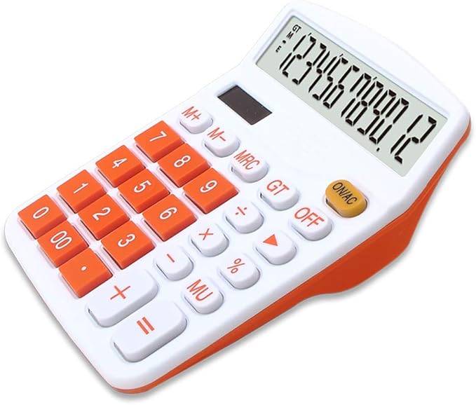 Large Calculator Orange Office Solar Dual Power Financial Dedicated 12 Digit Display Large Standard Function Desktop Business Calculator Multifunctional KA08