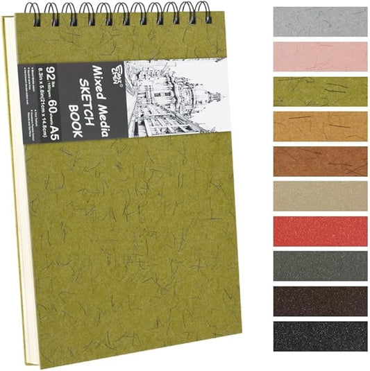 8.3x5.8 Sketch Book, Top Spiral Bound Sketch Pad, 60sheets 92lb/150gsm Nature White Paper, Acid-Free Mixed Media Paper for Painting, Dawing & Art Supplies.N-Green